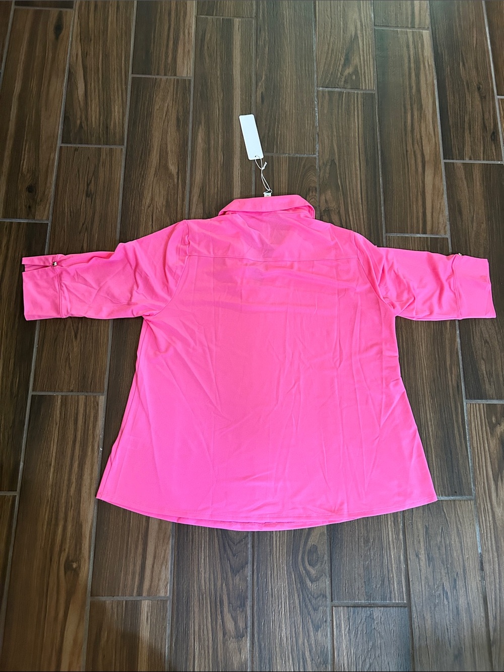 Dear Scarlett Women's Hot Pink Polo V-Neck Blouse - Picture 4 of 4